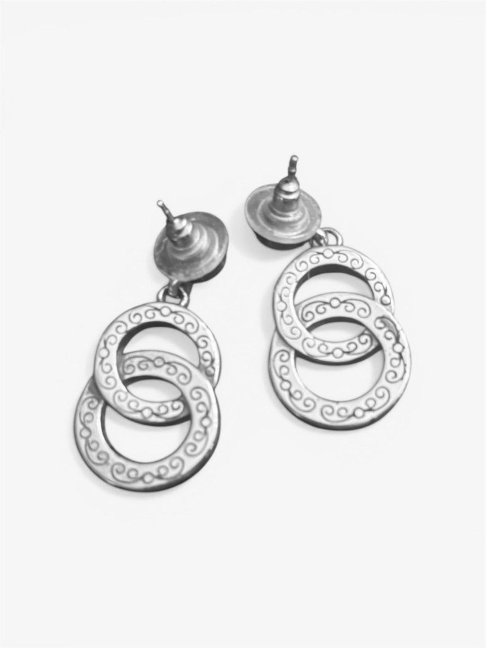 Brighton Elegant Silver Double Hoop Drop Earrings with Crystal Accents - Picture 2 of 2